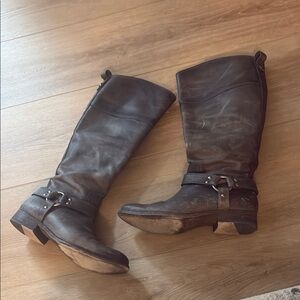 Frye Brown Heeled Boots Rustic Leather Ankle